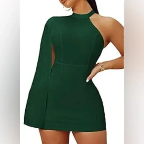 Elegant green one-shoulder dress Size L - Picture 1 of 7